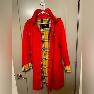 Burberry Red Isabella Raincoat with Nova Check Lining, Size 6R